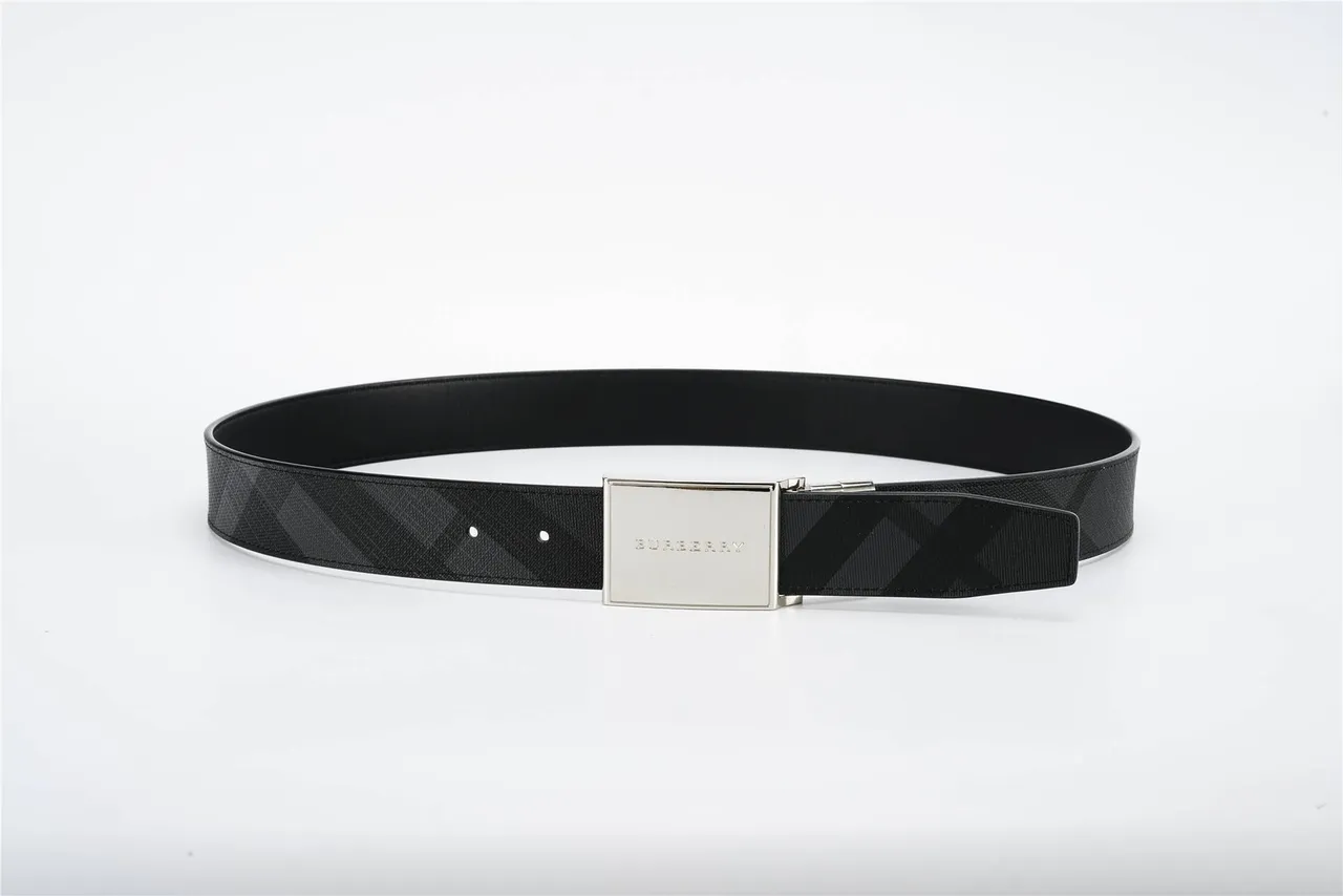 Burberry Knight Black Check Reversible Leather Belt 8
