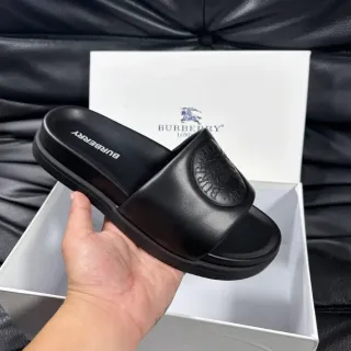 Burberry Knight Black Platform Sole Single Wide Strap Slippers