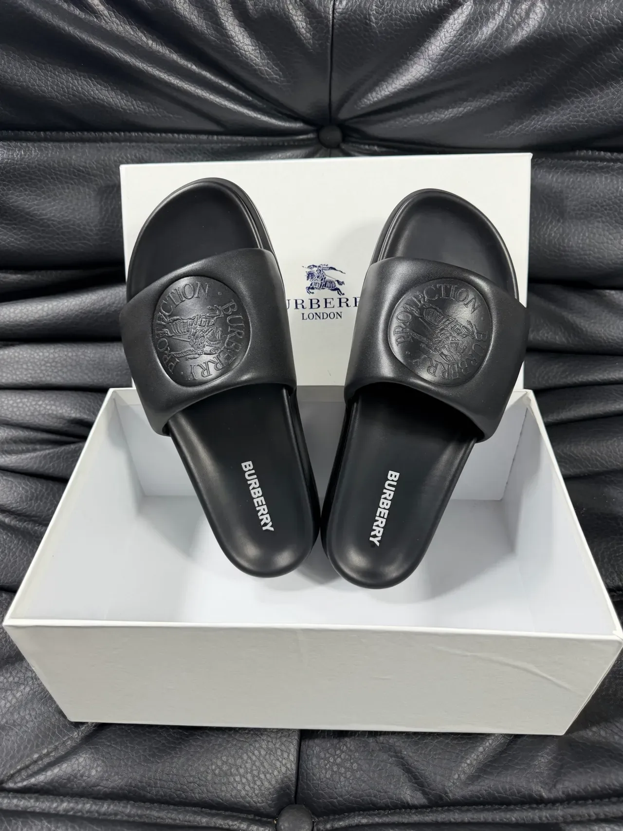 Burberry Knight Black Platform Sole Single Wide Strap Slippers 4