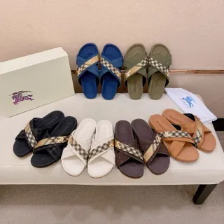 Burberry Knight Cross-Strap Check Slide Slippers