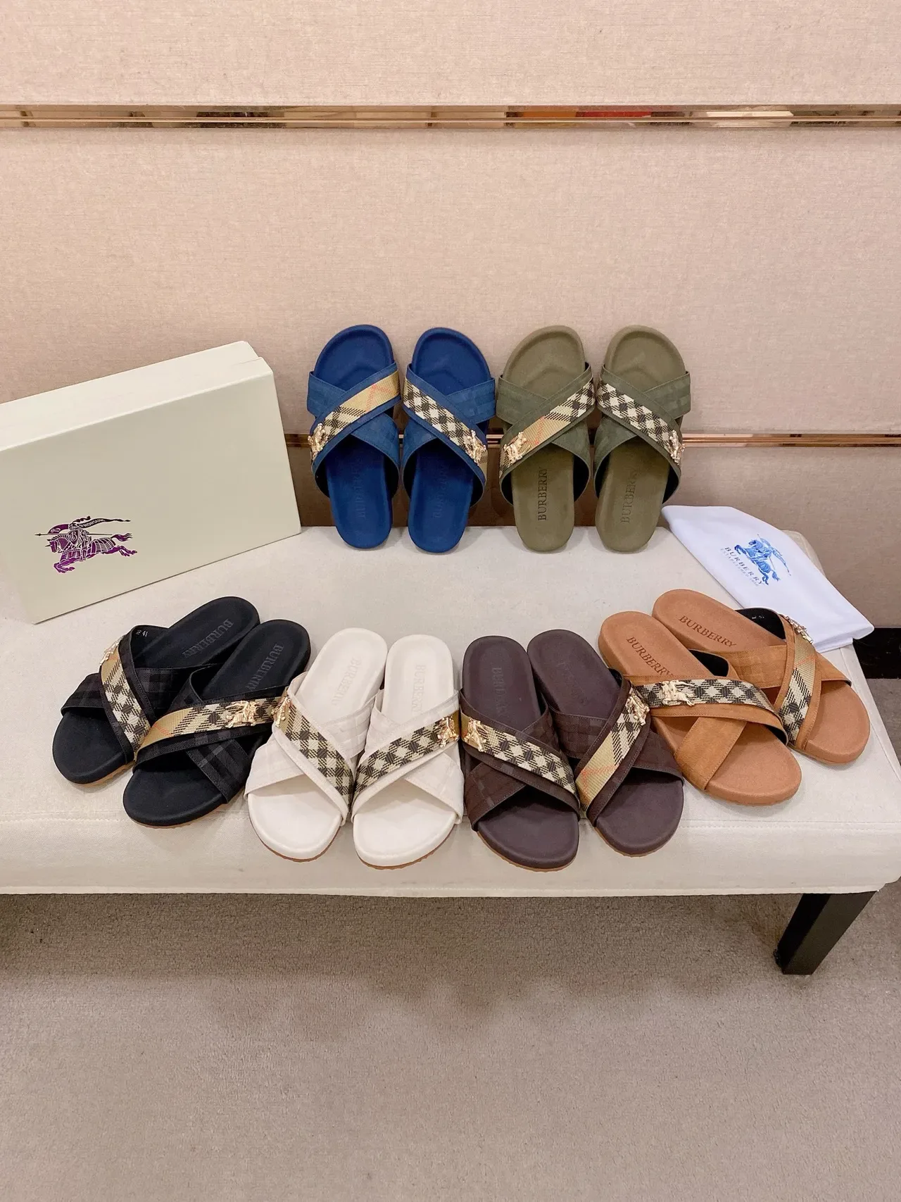Burberry Knight Cross-Strap Check Slide Slippers 1