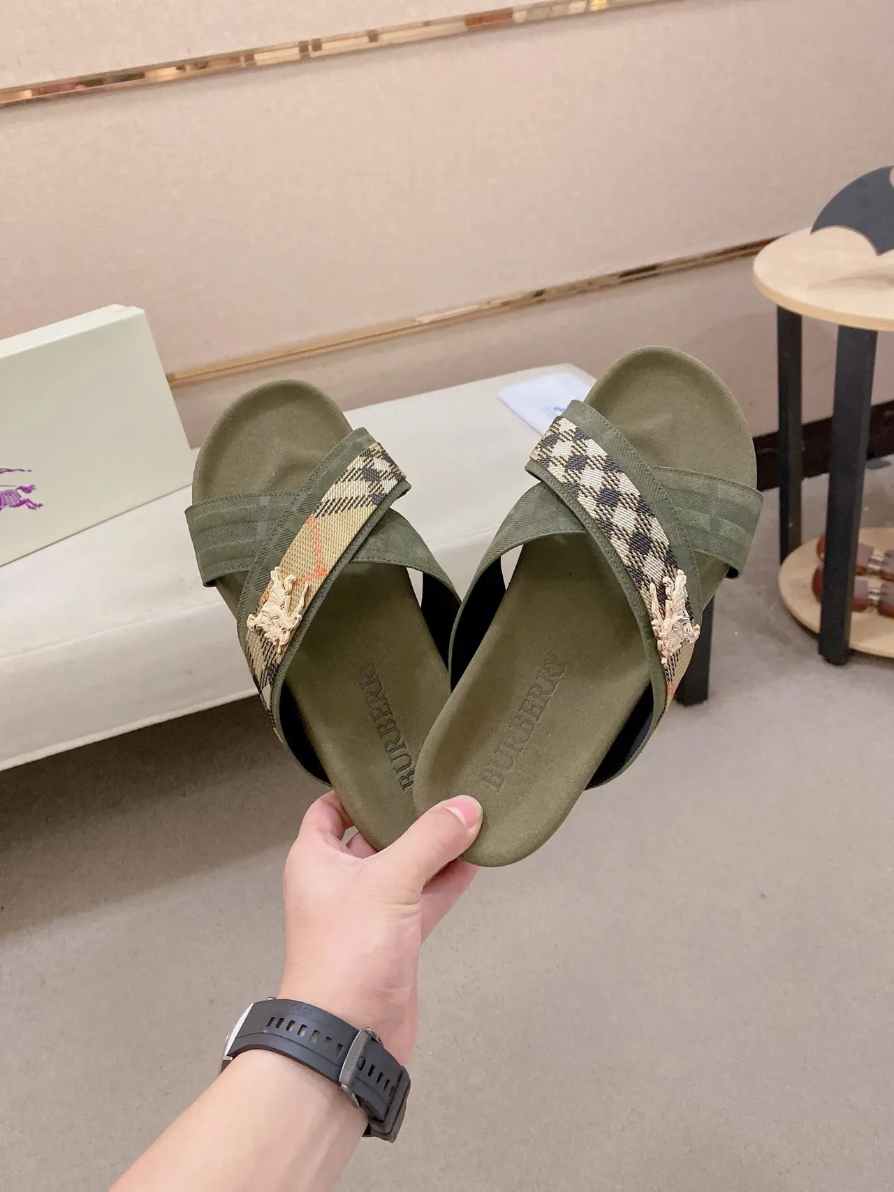 Burberry Knight Cross-Strap Check Slide Slippers 5