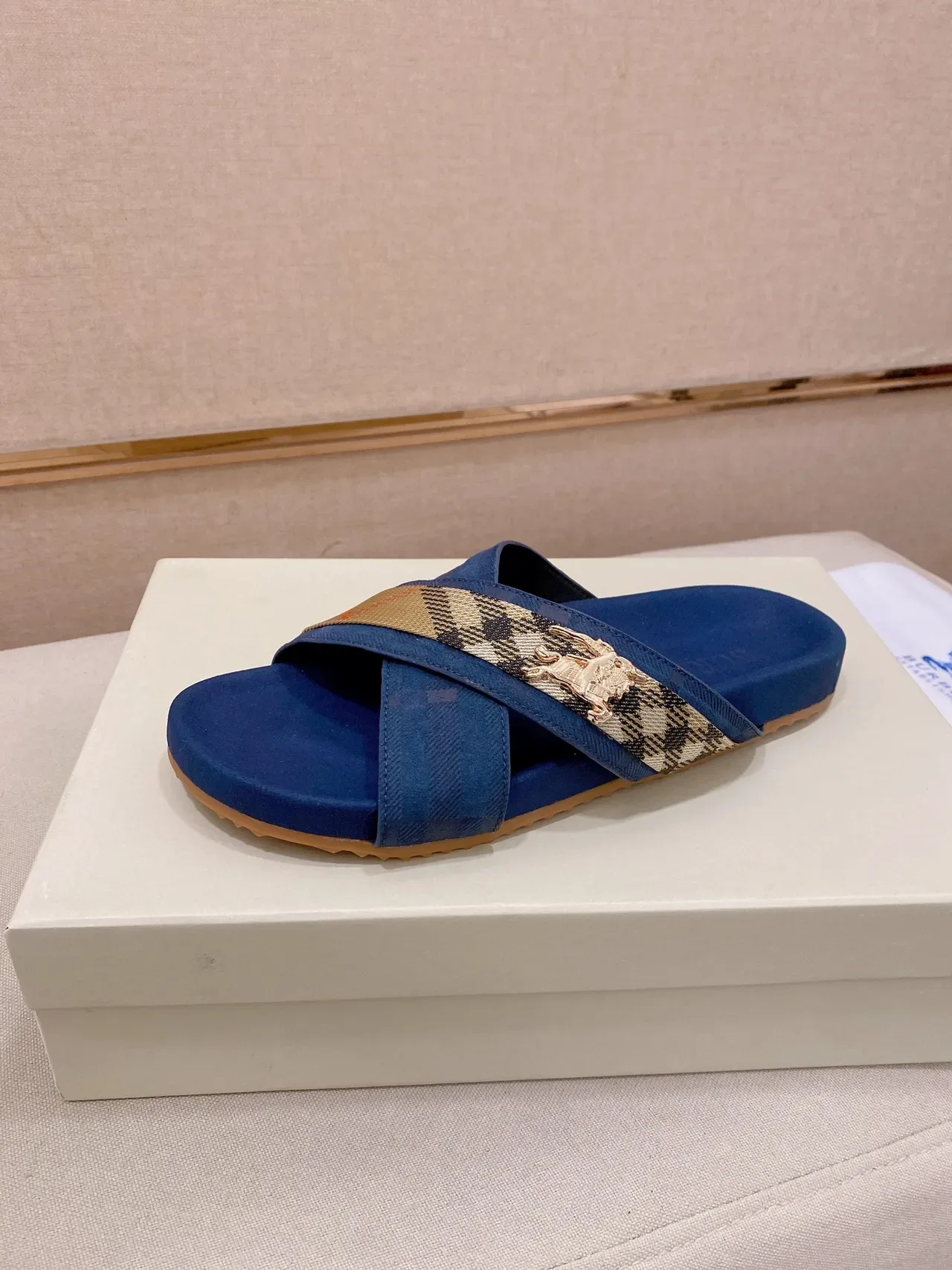 Burberry Knight Cross-Strap Check Slide Slippers 9