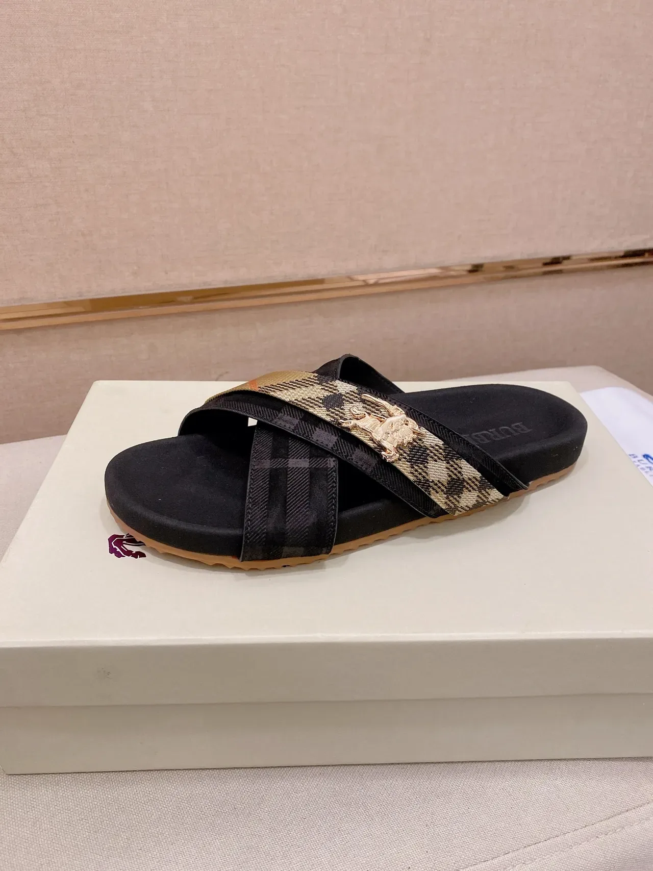 Burberry Knight Cross-Strap Check Slide Slippers 14