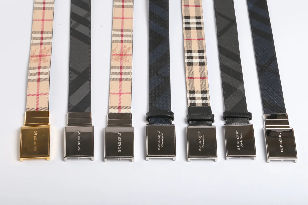 Burberry Knight Gray Black Geometric Check Leather Belt 2