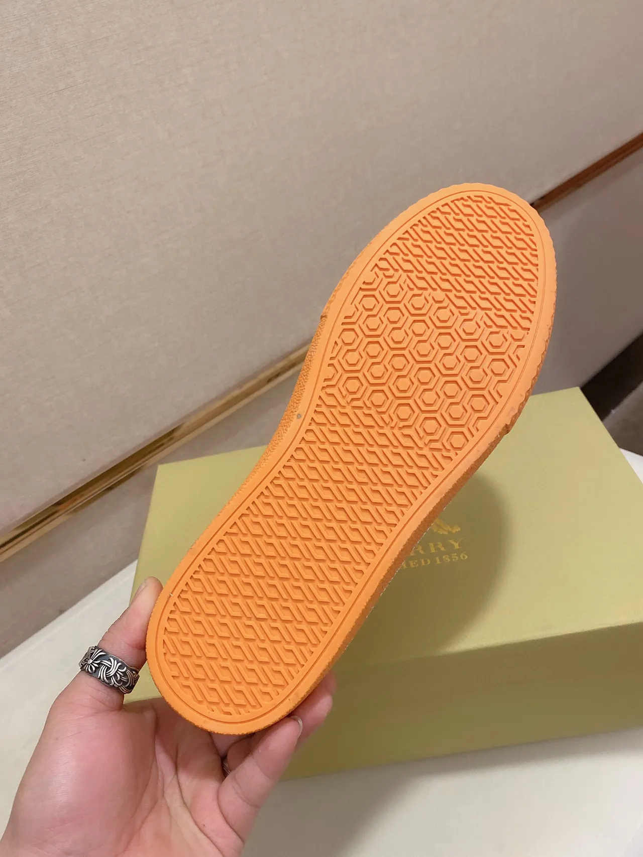 Burberry Knight Orange and White sneakers lifestyle 3