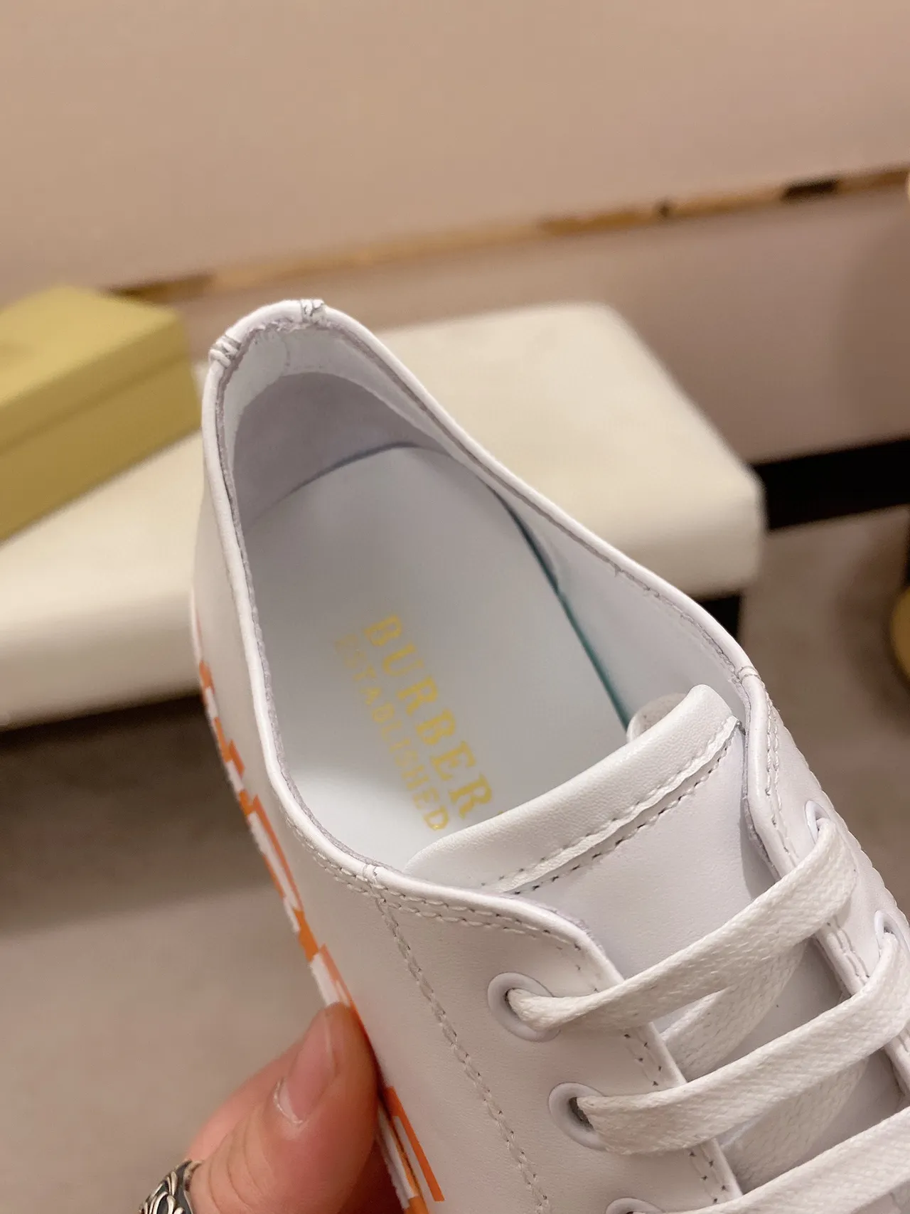 Burberry Knight Orange and White sneakers lifestyle 6