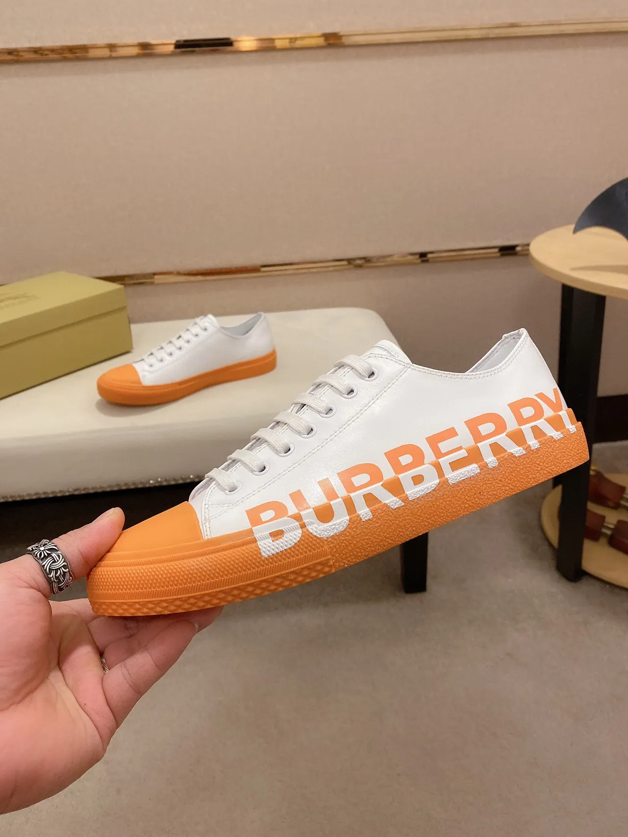 Burberry Knight Orange and White sneakers lifestyle 8