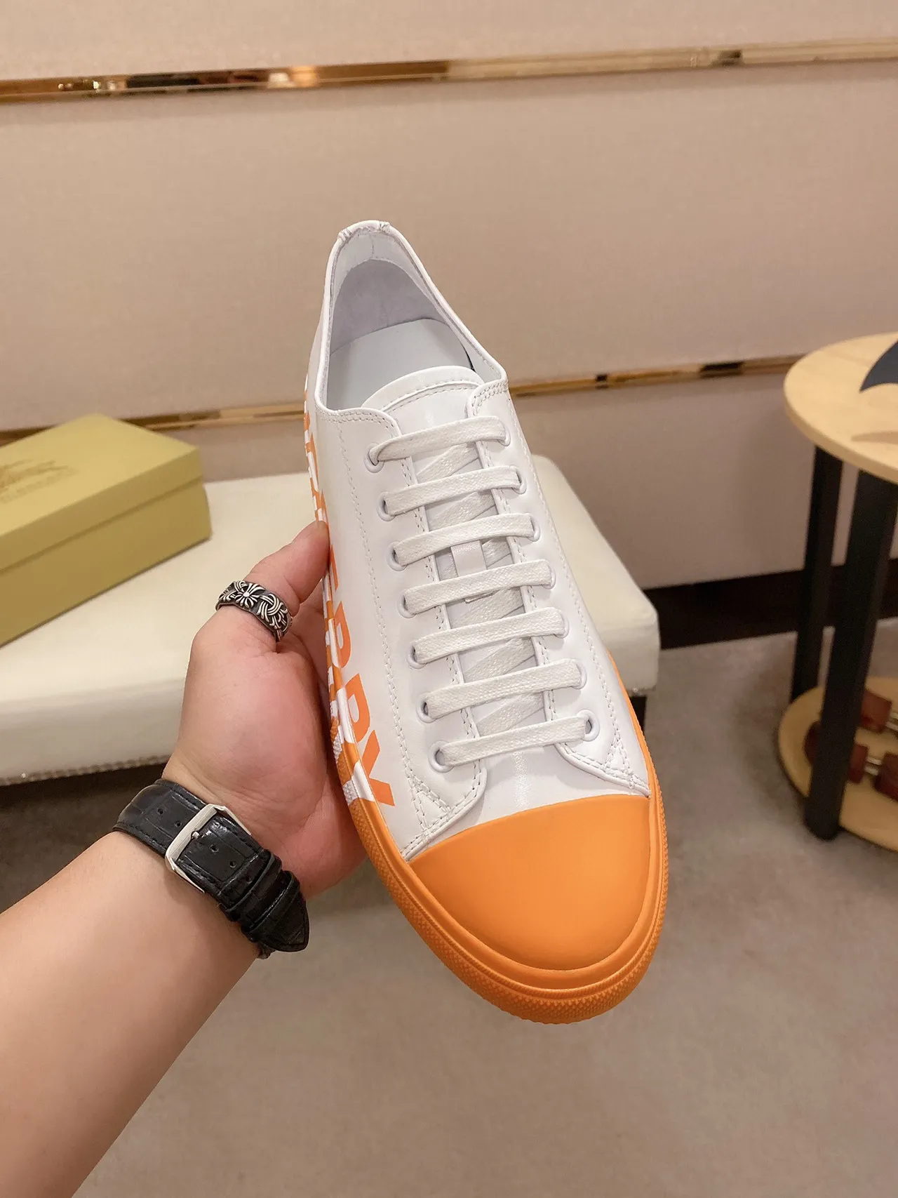 Burberry Knight Orange and White sneakers lifestyle 9