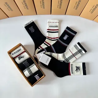Burberry Logo-Cuffed Striped and Check Pattern Crew Socks