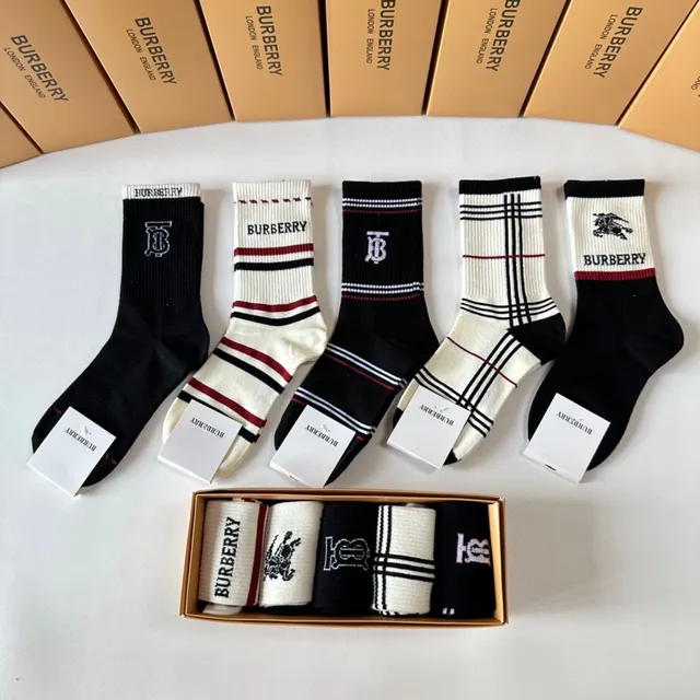 Burberry Logo-Cuffed Striped and Check Pattern Crew Socks 3
