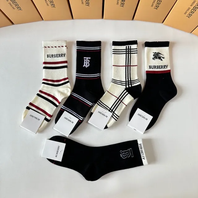 Burberry Logo-Cuffed Striped and Check Pattern Crew Socks 4