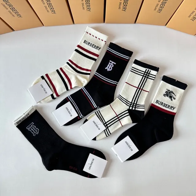 Burberry Logo-Cuffed Striped and Check Pattern Crew Socks 5