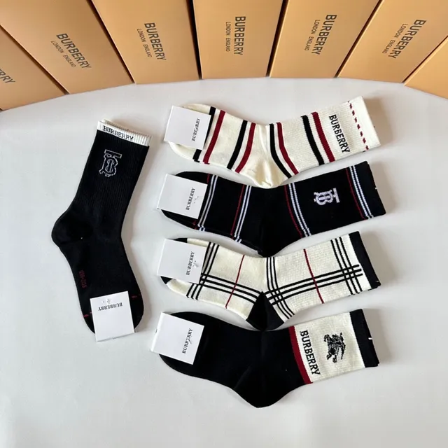 Burberry Logo-Cuffed Striped and Check Pattern Crew Socks 6