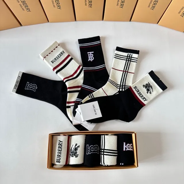 Burberry Logo-Cuffed Striped and Check Pattern Crew Socks 8