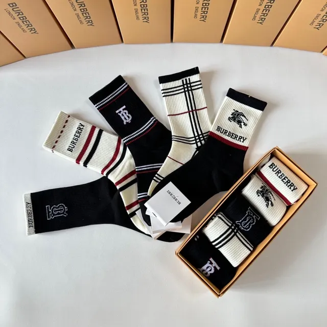 Burberry Logo-Cuffed Striped and Check Pattern Crew Socks 9