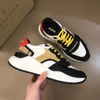 Burberry লোলা সাদা কালো চাঙ্কি সোল চেক ফ্যাব্রিক প্যানেল লাইফস্টাইল স্নিকার্স