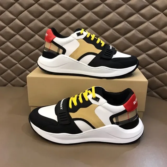Burberry Lola Blanc et Noir Semelle Chunky Panneau Tissu à Carreaux Lifestyle Sneakers 3