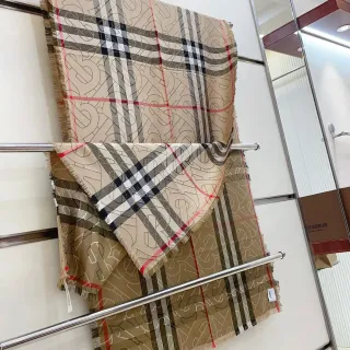 Burberry Monogram Check Beige Cashmere Scarf