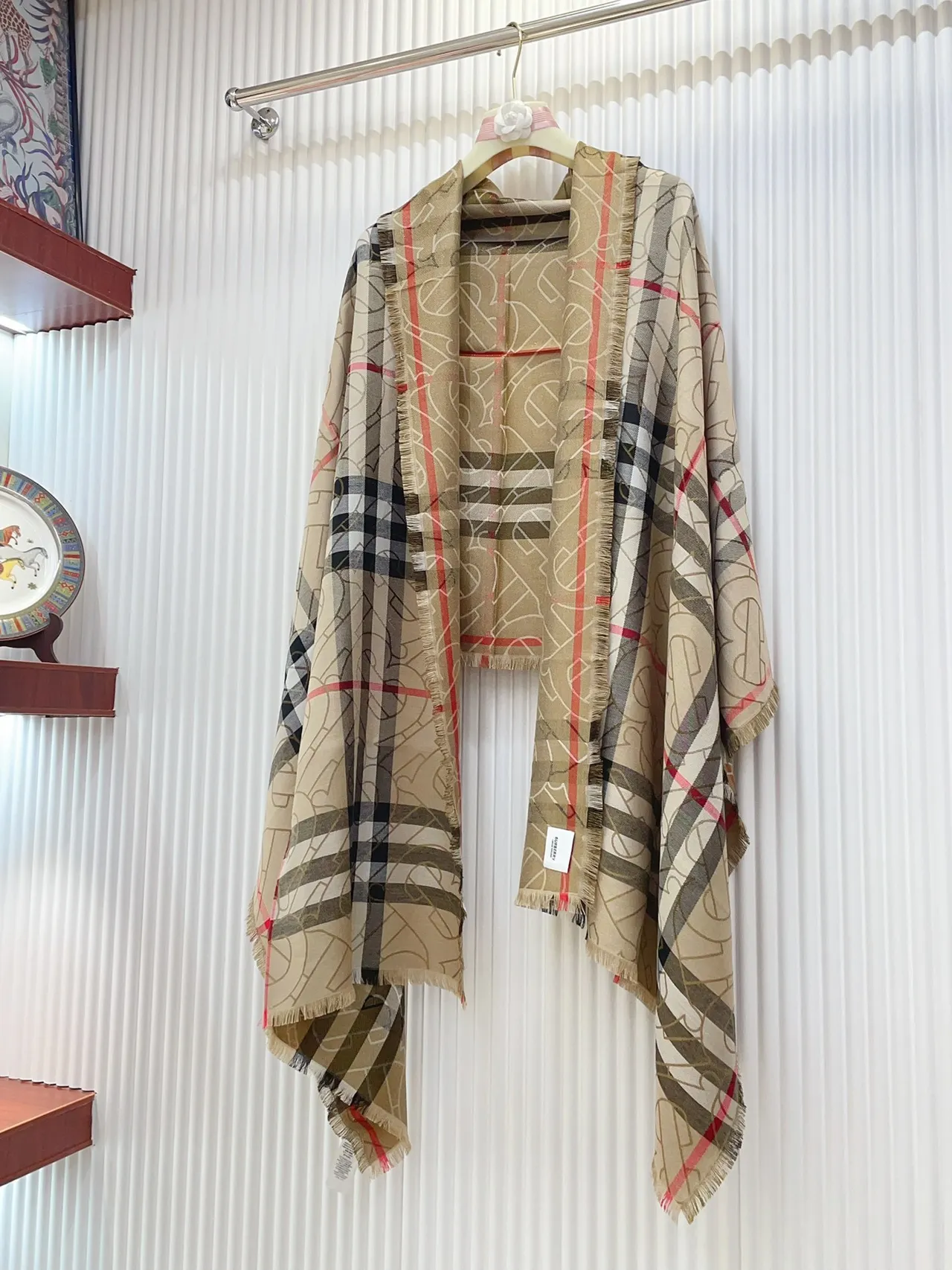 Burberry Monogram Check Beige Cashmere Scarf 6
