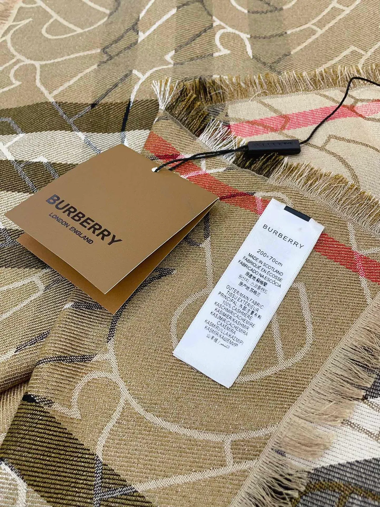 Burberry Monogram Check Beige Cashmere Scarf 7