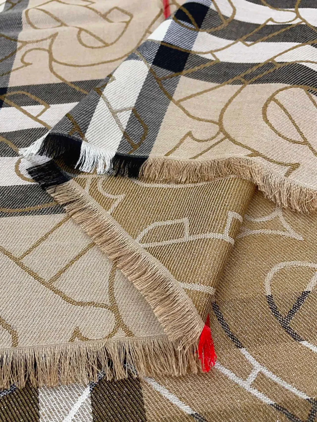 Burberry Monogram Check Beige Cashmere Scarf 8