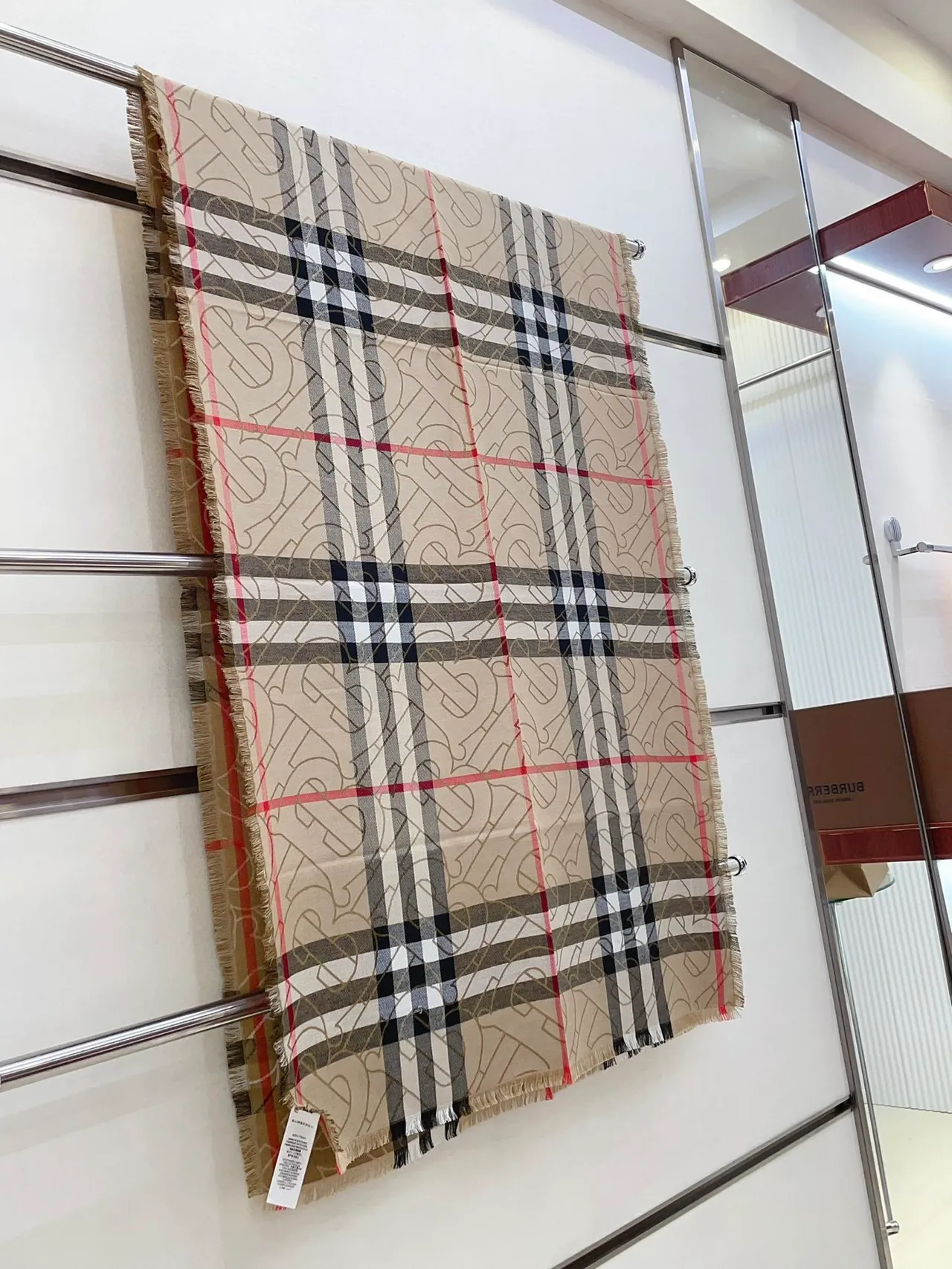 Burberry Monogram Check Beige Cashmere Scarf 9