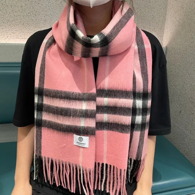 Burberry Nova Check Pink Black White Cashmere Scarf 2