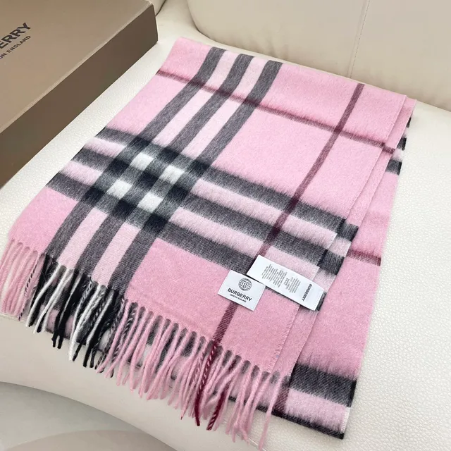 Burberry Nova Check Pink Black White Cashmere Scarf 4