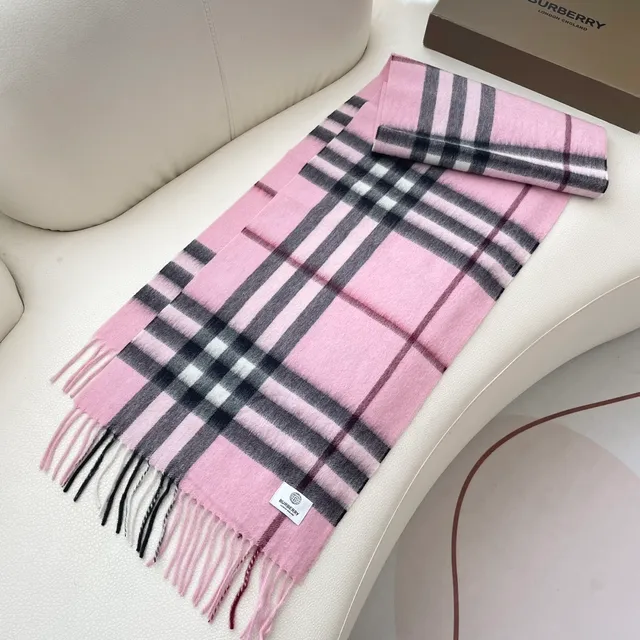 Burberry Nova Check Pink Black White Cashmere Scarf 5
