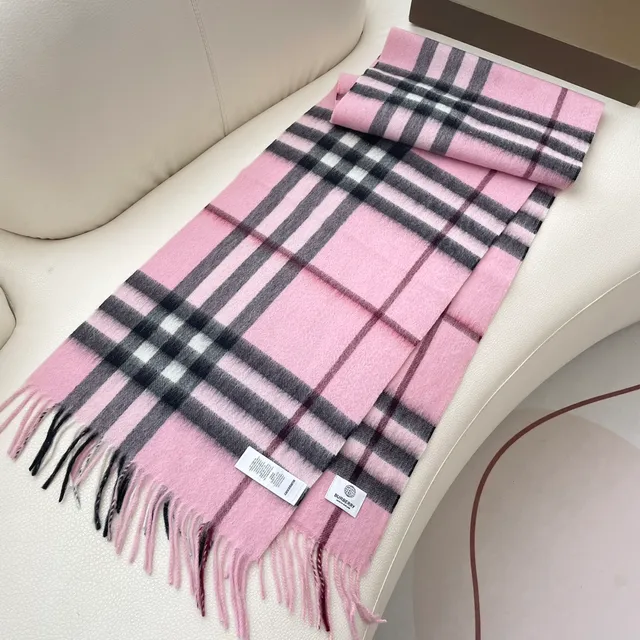 Burberry Nova Check Pink Black White Cashmere Scarf 6