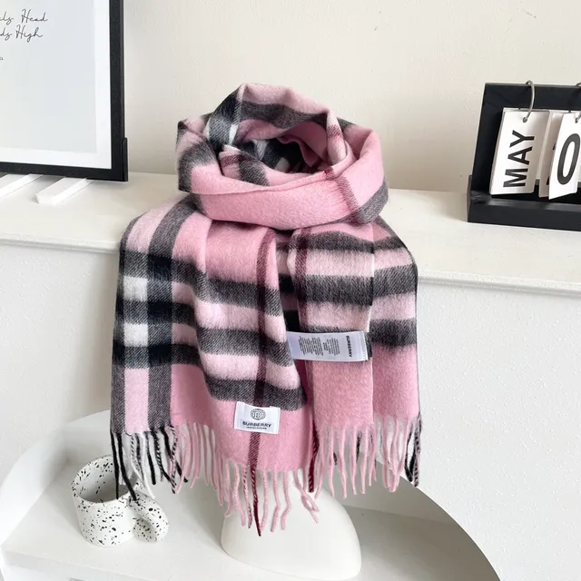 Burberry Nova Check Pink Black White Cashmere Scarf 7
