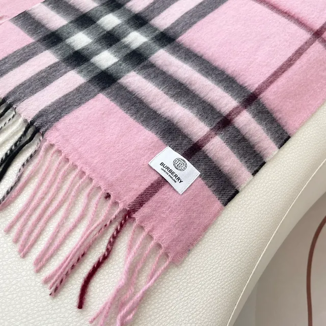 Burberry Nova Check Pink Black White Cashmere Scarf 8