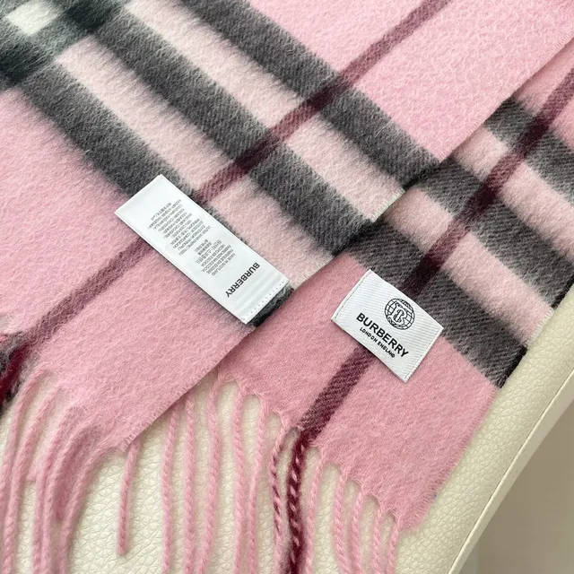 Burberry Nova Check Pink Black White Cashmere Scarf 9
