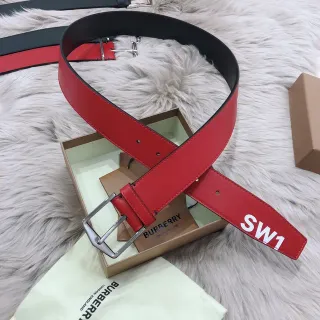 Burberry Red Black Reversible Silver-Tone Pin Buckle Leather Belt