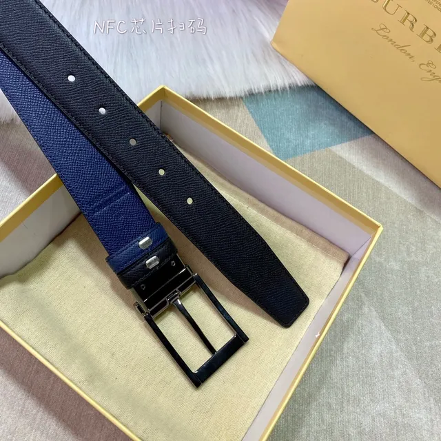 Burberry দ্বিমুখী কালো ও নৌনীল grain লেদার বেল্ট 7