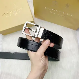 Burberry Reversible Crocodile and Alligator Embossed Black Leather Belt