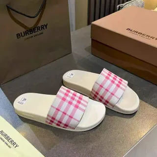 Burberry Slide Beige Pink Single-Strap Check-Patterned Slippers