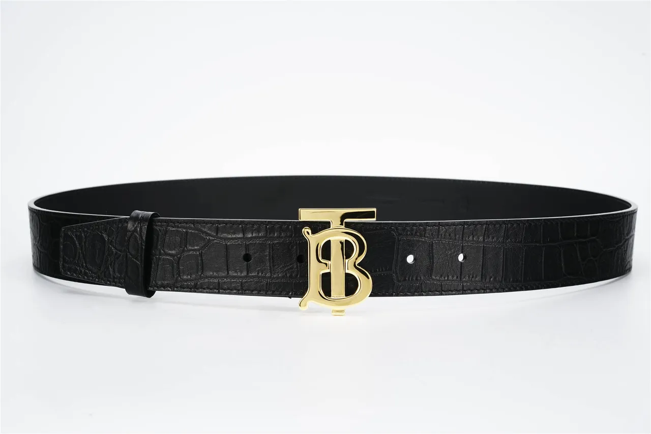 Burberry TB Belt Ceinture en cuir noir embossée crocodile 7