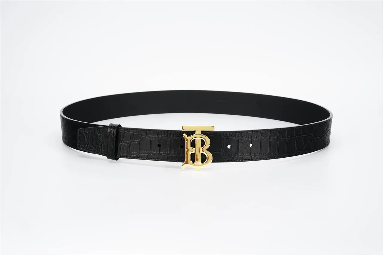 Burberry TB Belt Ceinture en cuir noir embossée crocodile 8