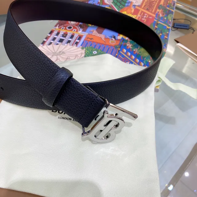 Burberry TB Belt Black Pebbled Leather Belt 4