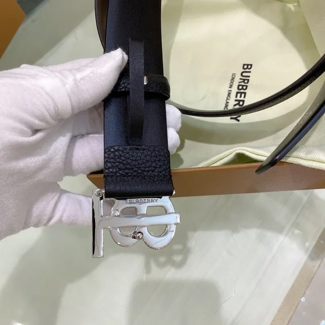 Burberry TB Belt Black Pebbled Leather Belt 6