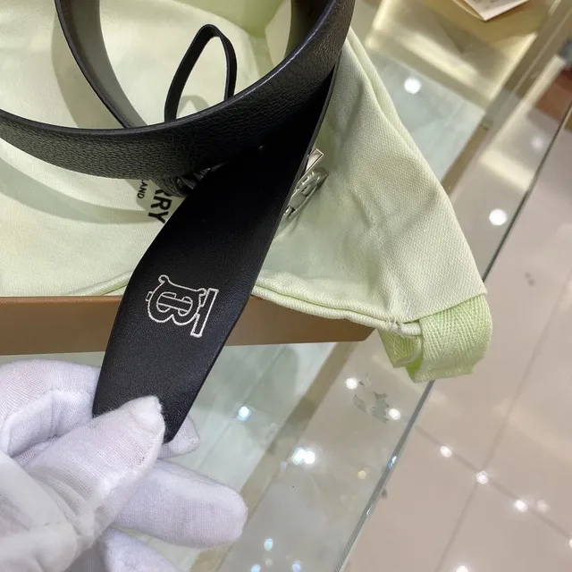 Burberry TB Belt Black Pebbled Leather Belt 7