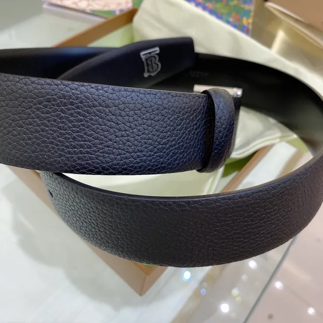 Burberry TB Belt Black Pebbled Leather Belt 8