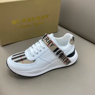 Burberry White Beige Leather Upper Check Panel Lifestyle Sneakers