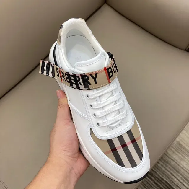 Burberry 白米色 皮革鞋面 格子面板 生活方式休闲鞋 4