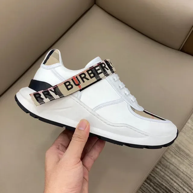 Burberry 白米色 皮革鞋面 格子面板 生活方式休闲鞋 5