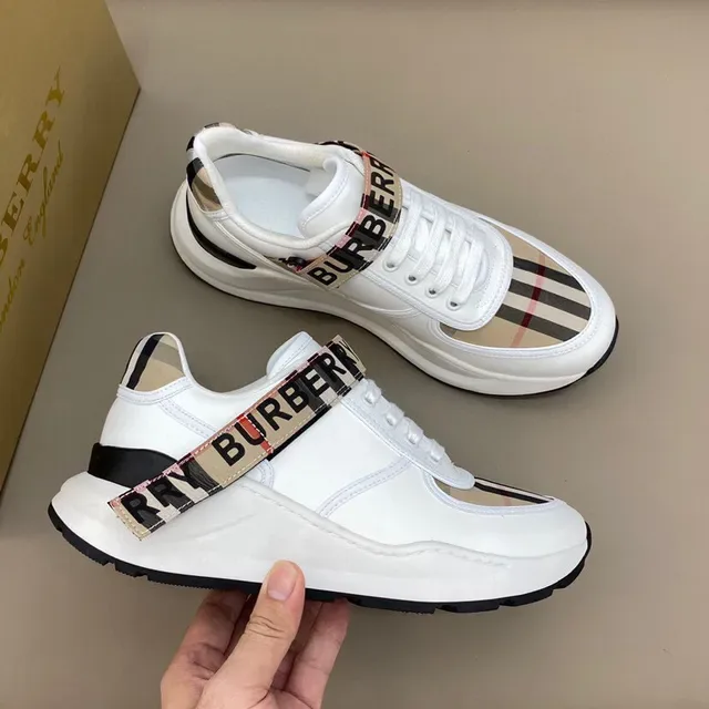 Burberry 白米色 皮革鞋面 格子面板 生活方式休闲鞋 6