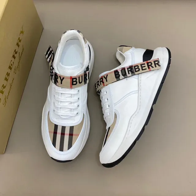 Burberry 白米色 皮革鞋面 格子面板 生活方式休闲鞋 7