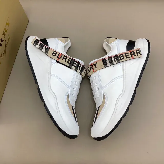 Burberry 白米色 皮革鞋面 格子面板 生活方式休闲鞋 8